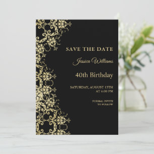 Classy Gold & Black Damask 40. Geburtstag Save The Date