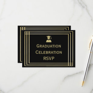 Classy Gold & Black Graduation Party RSVP Karte