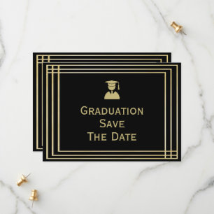 Classy Gold & Black Graduation Party Save The Date