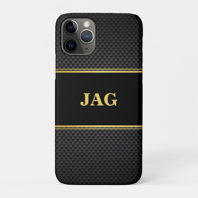 Classy Gold Black Textured Monogram Case-Mate iPhone Hülle (Rückseite)