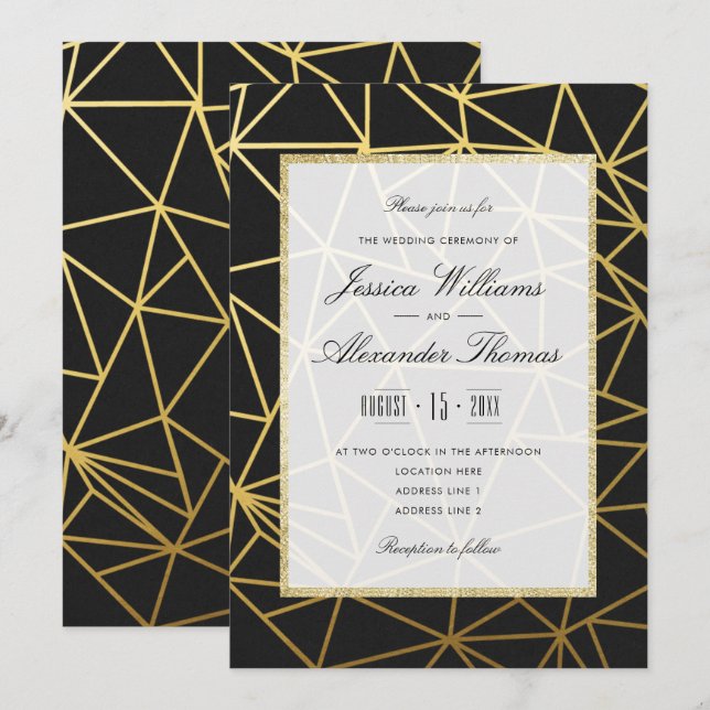 Classy Gold & Black Wedding Einladung (Vorne/Hinten)