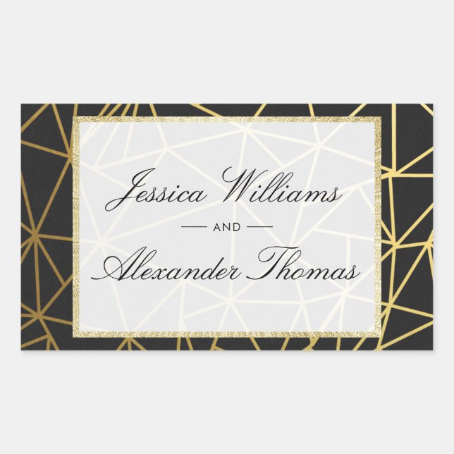 Classy Gold & Black Wedding Rechteckiger Aufkleber (Vorderseite)