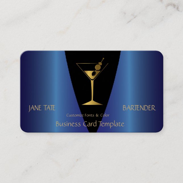 Classy Gold Blue Metallic Barkeeper Visitenkarte (Vorderseite)