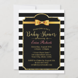 Classy Gold Bow Krawatte Moderne Stripes Babydusch Einladung
