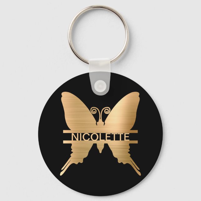 Classy Gold Butterfly Add Name Monogram Custom Schlüsselanhänger (Vorderseite)