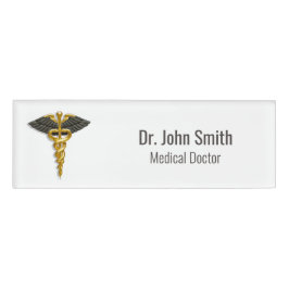 Classy Gold Caduceus Black Wings Elegant Medical Namenschild