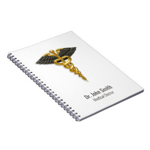 Classy Gold Caduceus Black Wings Elegant Medical Notizblock