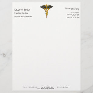 Classy Gold Caduceus Elegante Medical Black Wings Briefbogen