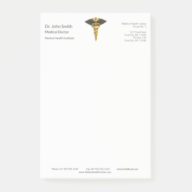 Classy Gold Caduceus Elegante Medical Black Wings Post-it Klebezettel (Vorderseite)