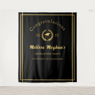 Classy Gold Cap Laurel Wreath Grad Party Back Drop Wandteppich