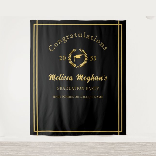 Classy Gold Cap Laurel Wreath Grad Party Back Drop Wandteppich (Vorderseite)