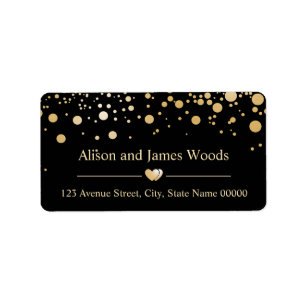 Classy Gold Confetti Dots Black Wedding Dekor Adressaufkleber