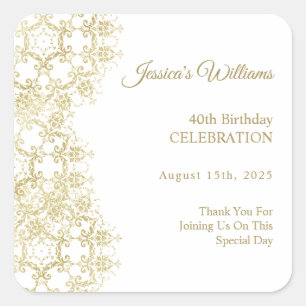 Classy Gold Damask 40. Geburtstag Quadratischer Aufkleber