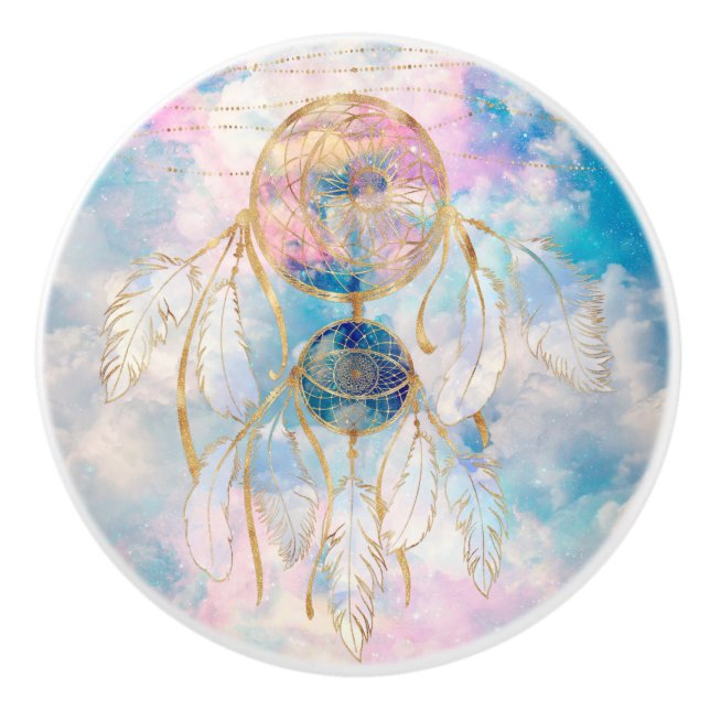 Classy Gold Dreamcatcher Rainbow Wolken Sky Design Keramikknauf (Vorderseite)