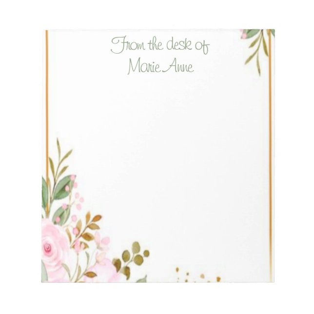 Classy Gold Floral mit Namen Notizblock (Vorderseite)