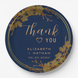 Classy Gold Floral Navy Blue Pappteller