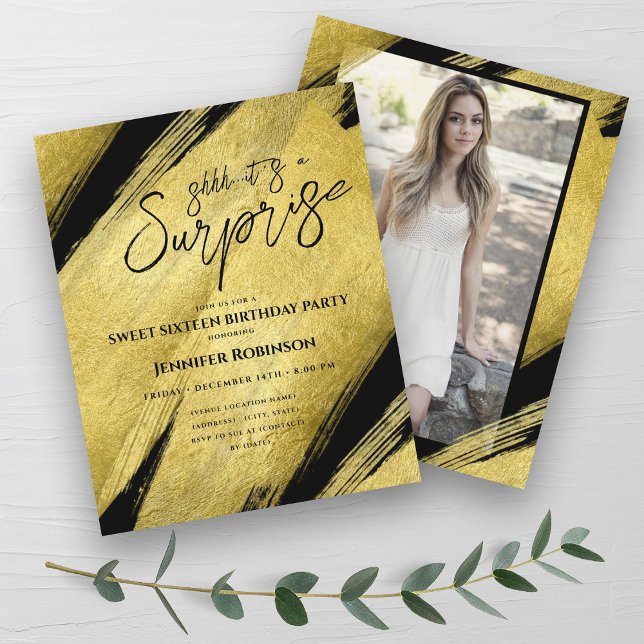 CLASSY Gold Foil Foto Überraschung Sweet 16 Einlad (CLASSY Gold Foil Photo Surprise Sweet 16 Invites )