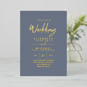 Classy GOLD FOIL Text Dusty Blue Wedding Elegant Folieneinladung