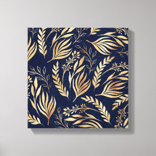 Classy Gold Foliage Botanical Blue Design Leinwanddruck