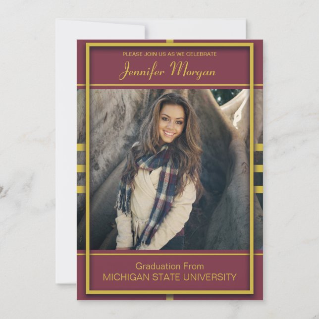 Classy Gold Frame Foto Abschluss Einladung (Vorderseite)