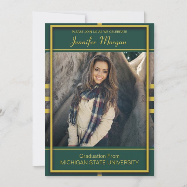 Classy Gold Frame Foto Abschluss Einladung (Vorderseite)