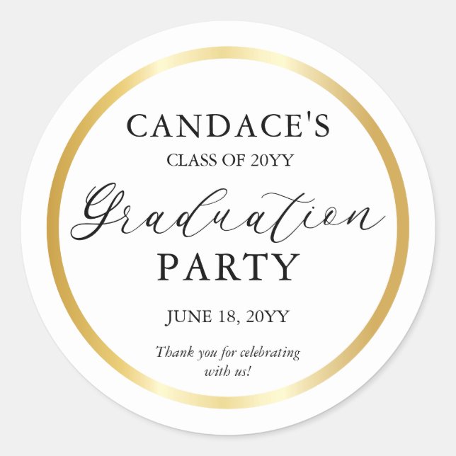 Classy Gold Frame Minimalistisch Graduation Party  Runder Aufkleber (Vorderseite)