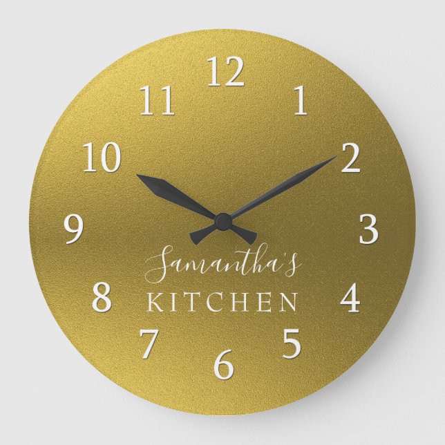Classy Gold Glitter Personalized Name Kitchen Große Wanduhr (Vorderseite)