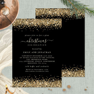Classy Gold Glitzer Black Christmas Party Einladung