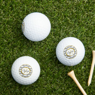 Classy Gold Glitzer Initial Letter Monogram Golfball