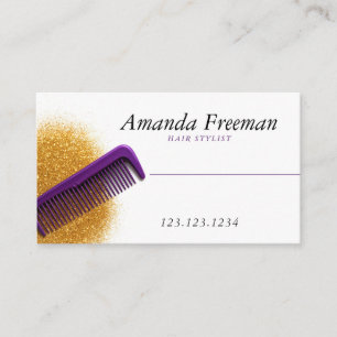 Classy Gold Glitzer Lila Comb Hair Stylist Visitenkarte