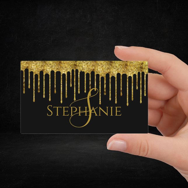 Classy Gold Glitzer Tropfen Script Visitenkarte (Classy Gold Glitter Drips Script Business Card)
