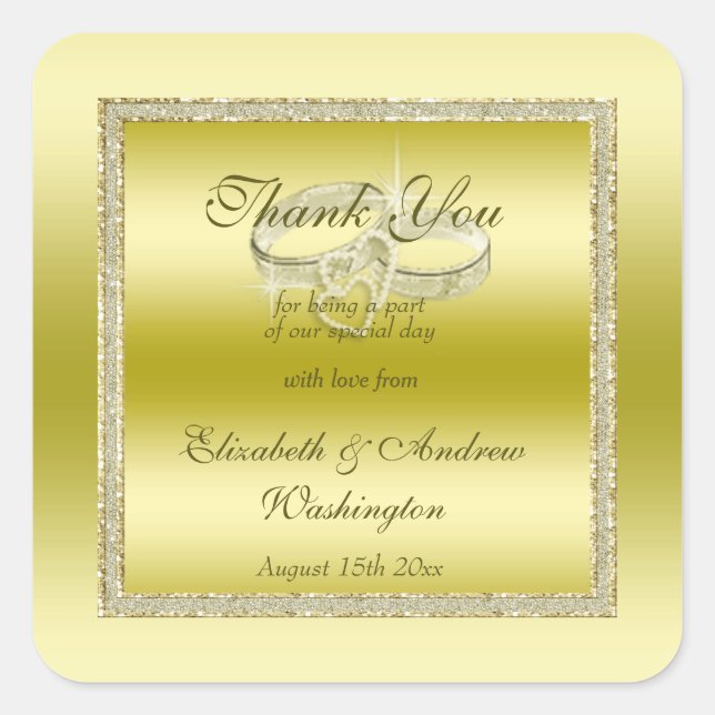 Classy Gold Glitzer & Wedding Rings Quadratischer Aufkleber (Vorderseite)