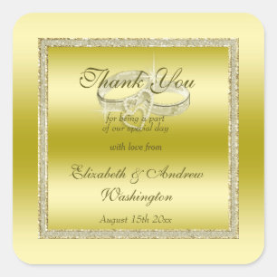 Classy Gold Glitzer & Wedding Rings Quadratischer Aufkleber