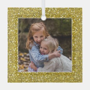 Classy Gold Glitzer Weihnachts-Foto Ornament Aus Glas