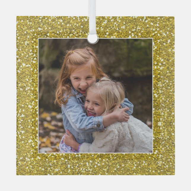 Classy Gold Glitzer Weihnachts-Foto Ornament Aus Glas (Vorderseite)