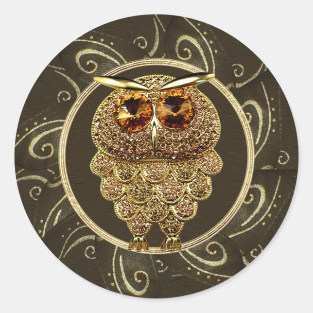 Classy Gold Jewels Steampunk Owl Stickers (Vorderseite)