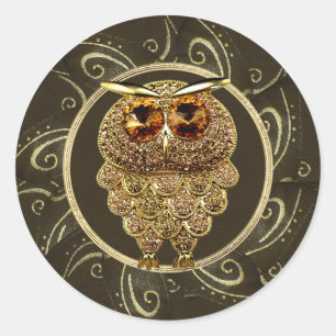 Classy Gold Jewels Steampunk Owl Stickers