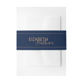 Classy Gold Line Navy Blue Wedding Newlyweds Namen Einladungsbanderole