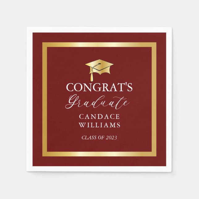 Classy Gold Minimalistisch Graduation Party Maroon Serviette (Vorderseite)
