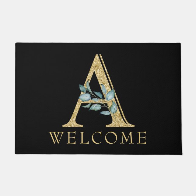 Classy Gold Monogram A mit Grün Fußmatte (Vorderseite)