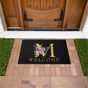 Classy Gold Monogram M mit Pink Florals Doormat Fußmatte