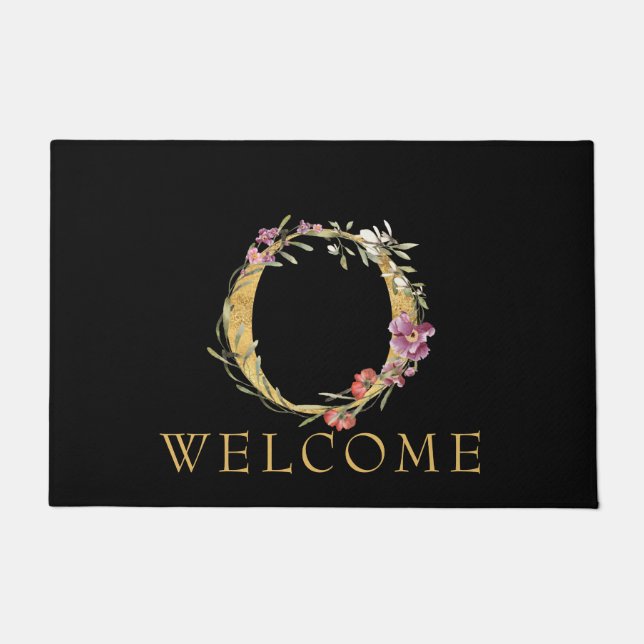 Classy Gold Monogram O mit Pink Florals Doormat Fußmatte (Vorderseite)