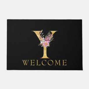 Classy Gold Monogram Y mit Pink Florals Doormat Fußmatte