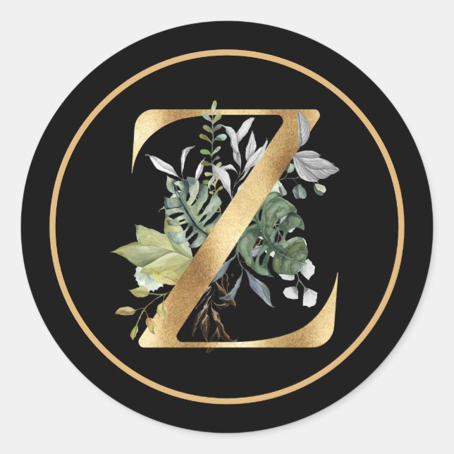 CLASSY GOLD MONOGRAM Z mit tropischem Foliage Runder Aufkleber (Vorderseite)
