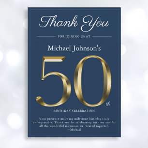Classy Gold Navy Blue 50. Geburtstag Danke Karte