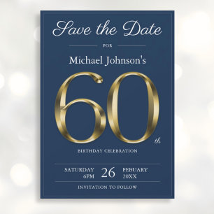 Classy Gold Navy Blue 60. Geburtstagsparty Save The Date
