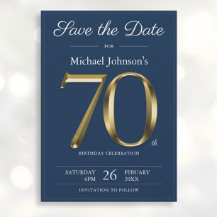 Classy Gold Navy Blue 70. Geburtstagsparty Save The Date