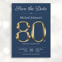 Classy Gold Navy Blue 80. Geburtstagsparty