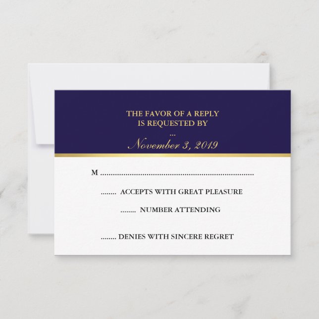 Classy Gold Navy White UAWG RSVP Karte (Vorderseite)