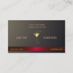 Classy Gold Red Metallic Barkeeper Template Visitenkarte